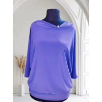 Fioletowa bluzka z rękawem 3/4 kimono - lejący drapowany dekolt